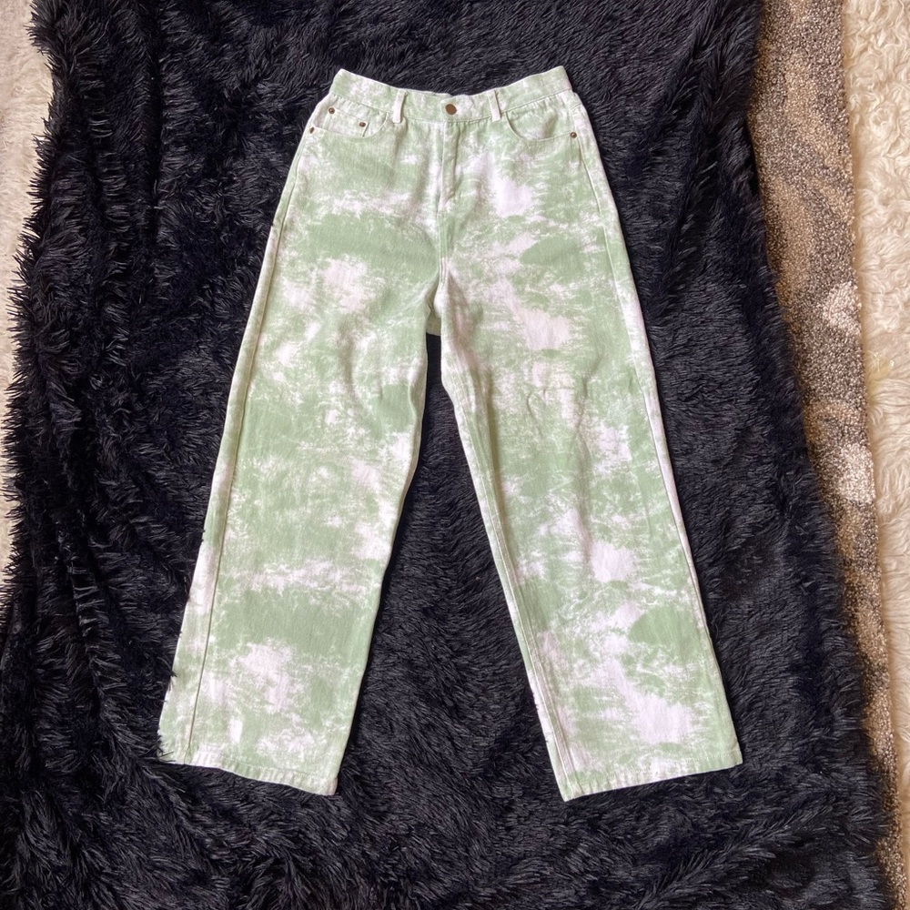 Green/white washed jeans